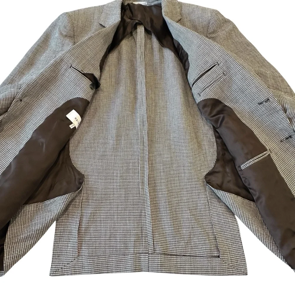 Reiss Cotton & Hemp Brown‎ Houndstooth Print Preppy Sports Coat Blazer, 42